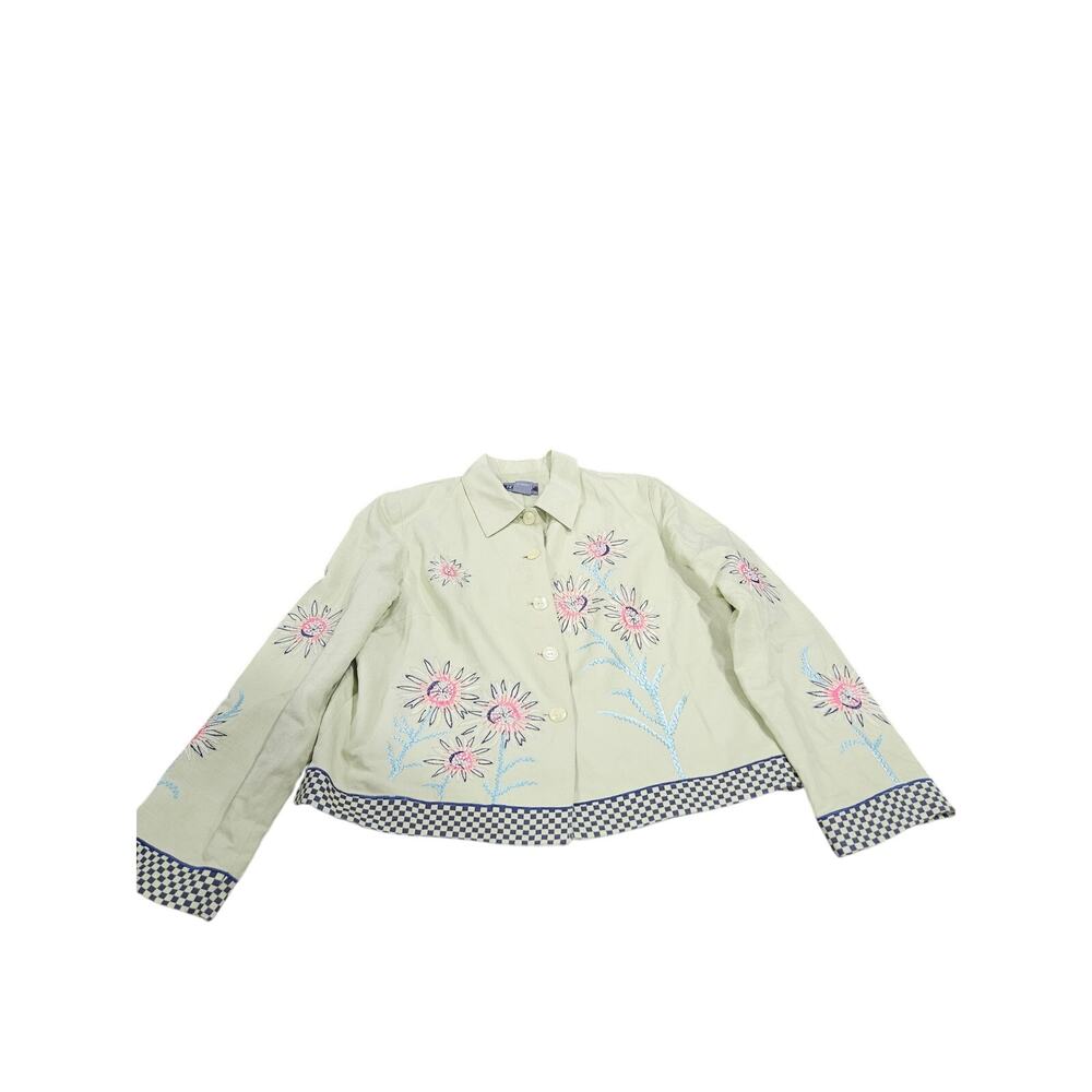 Nouveaux Womens 14 Linen Jacket Floral Embroidered Mother of Pearl Y2K